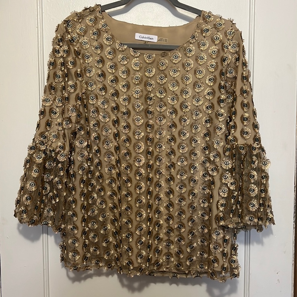 Evil Eye Embroidered Bell Sleeve Top
